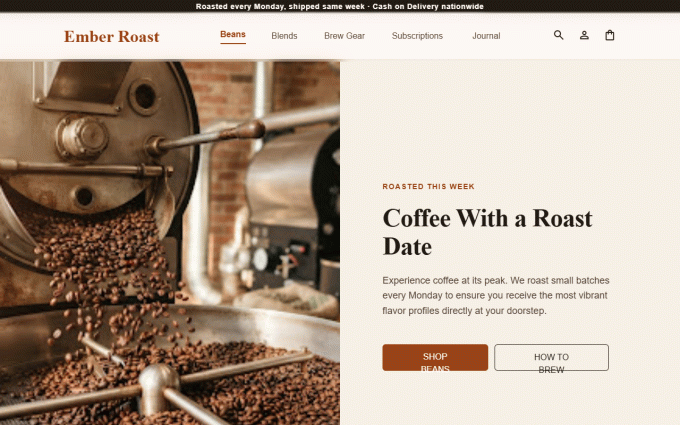 Ember Roast storefront preview