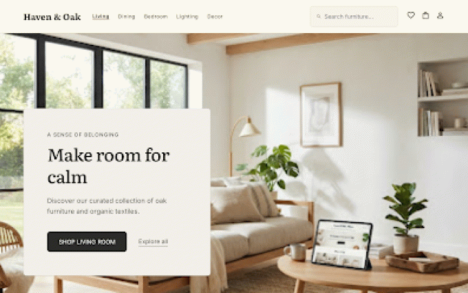 Haven & Oak theme storefront preview